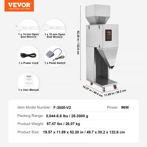 Partikelfyldemaskine, 497x302x1326 mm, rustfrit stål