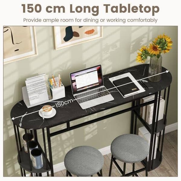 Barbord 150x40x105 cm marmorlook/sort