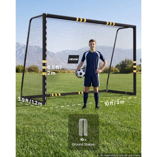 Fodboldmål 3 x 2 m, jernramme PE-net, bærbart og holdbart sæt, net med høj styrke, skumpolstring, jordspyd