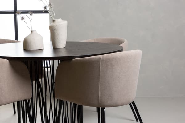 Spisebord og stol sæt 120 cm sort brun beige stof