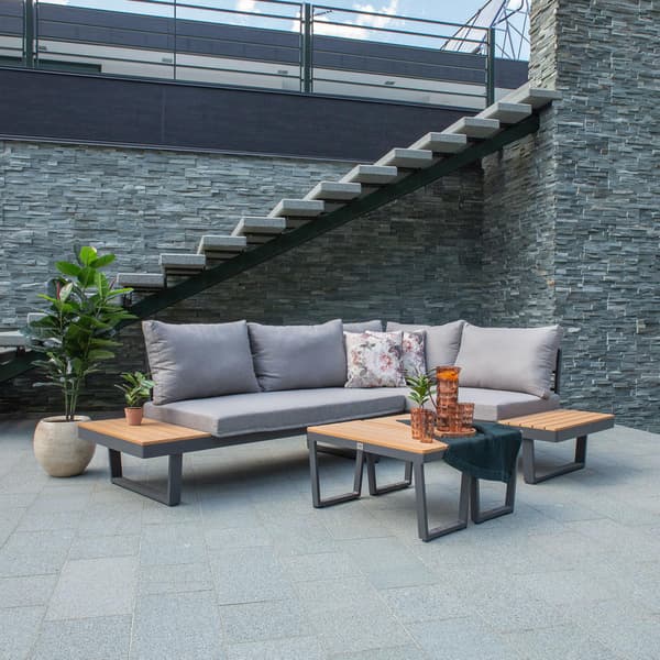 Trädgårdsmöbelset Malta modulsoffa 175x77x71 cm grå aluminium