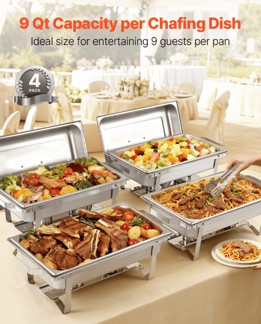 Chafing Dish Sæt, 4 stk., 61,5x34,5x32,5 cm, Rustfrit Stål