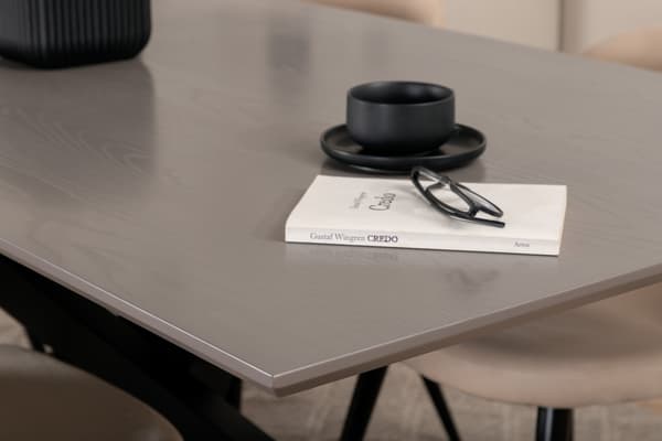 Spisebord og stol sæt Piazza sort og grå velour 6 stole