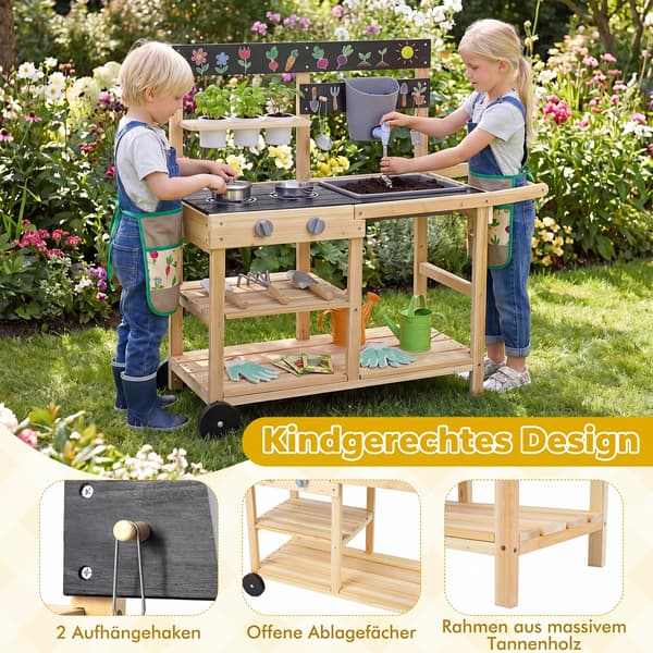 Lasten ulkokäyttöön tarkoitettu mutakeittiö 91x37x91 cm luonnonvärinen