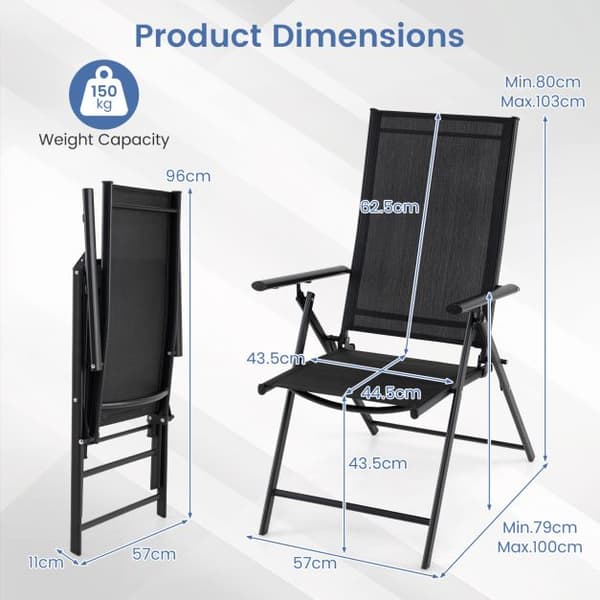 Terrasse klapstole 2 stk 79-100x57x80-100 cm sort