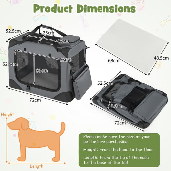 Sammenklappelig blød hundekasse 72x52,5x52,5 cm grå