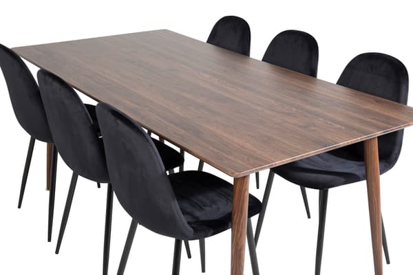 Spisebord og stole sæt Polar 180 cm valnød sort