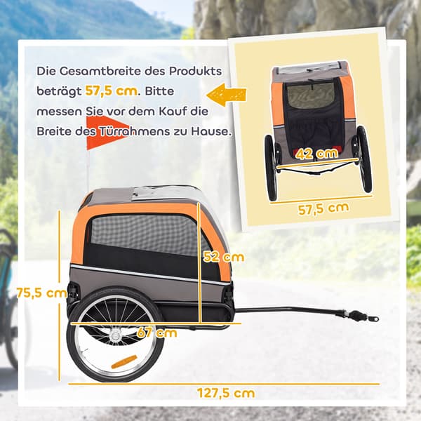Hundecykelanhænger 127,5x57,5x75,5 cm Orange Polyester