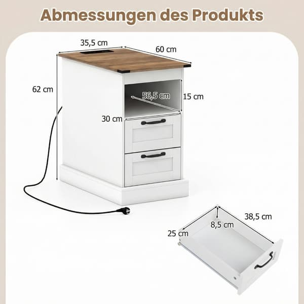Sängbord Set, 60x35,5x62 cm, Vit, Förvaring , Star