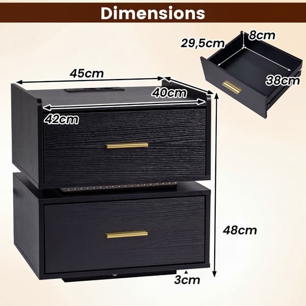 Sengeborde 2 stk. 45x40x48 cm sort