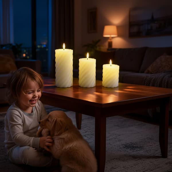 LED-kynttiläsarja, 3 kpl, valkoinen, vahaa, Kodustaar