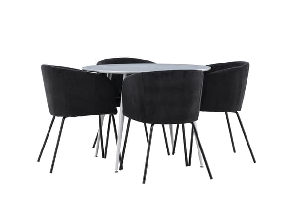 Spisebord Plaza med Berit stole, 100 cm, grå og sort MDF