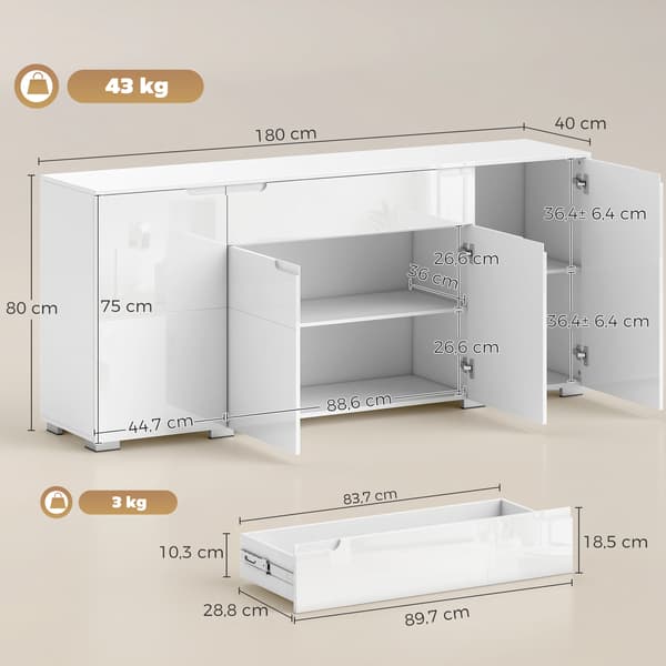 Skænk 180x40x80 cm Hvid MDF