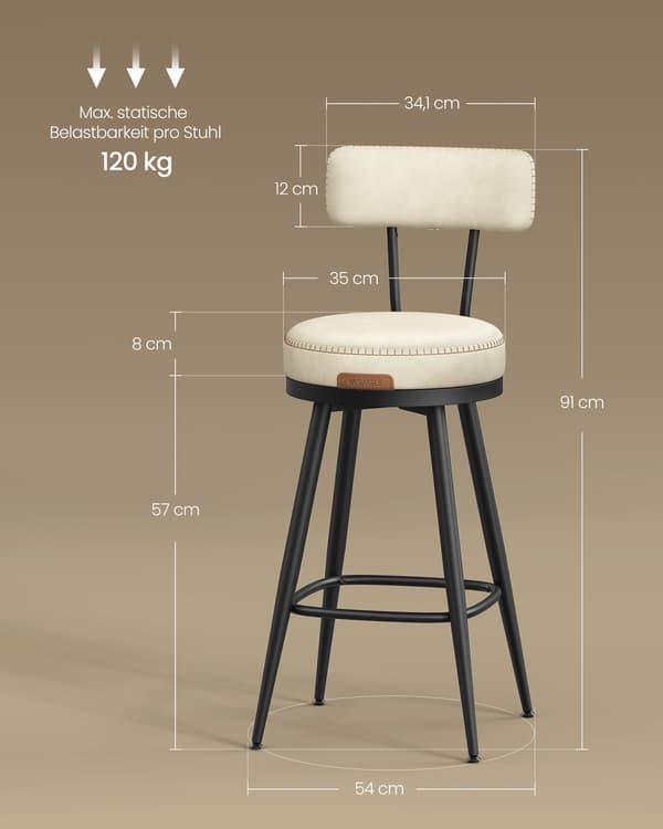 Barstolset, 54x54x91 cm, Vit, Konstläder