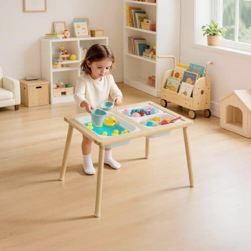 Sensoriskt bord för småbarn 82x60,5x50,5 cm trä