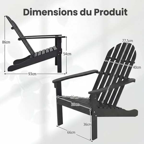 Adirondack-stol 93x66x86 cm sort akacietræ