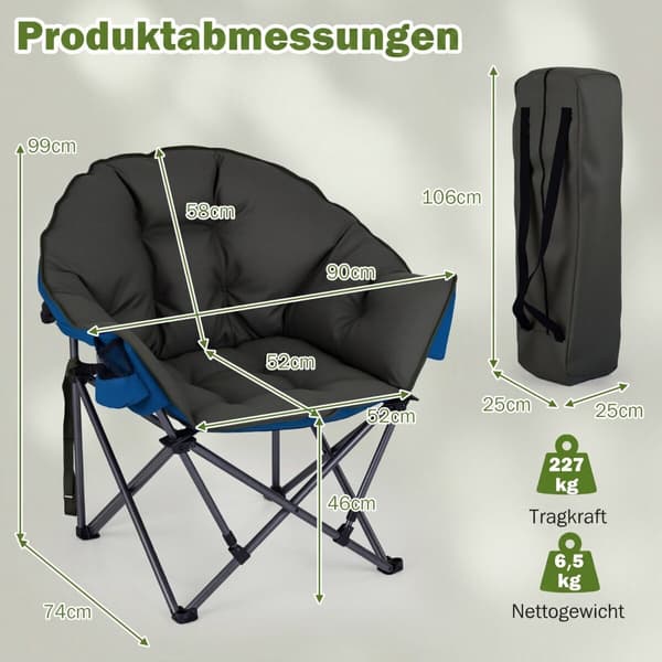 Sammenklappelig campingstol 74x90x99 cm grøn