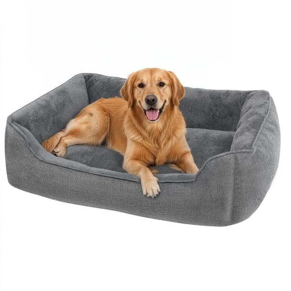 Hundeseng 100x75x25 cm Grått linstofflignende stoff