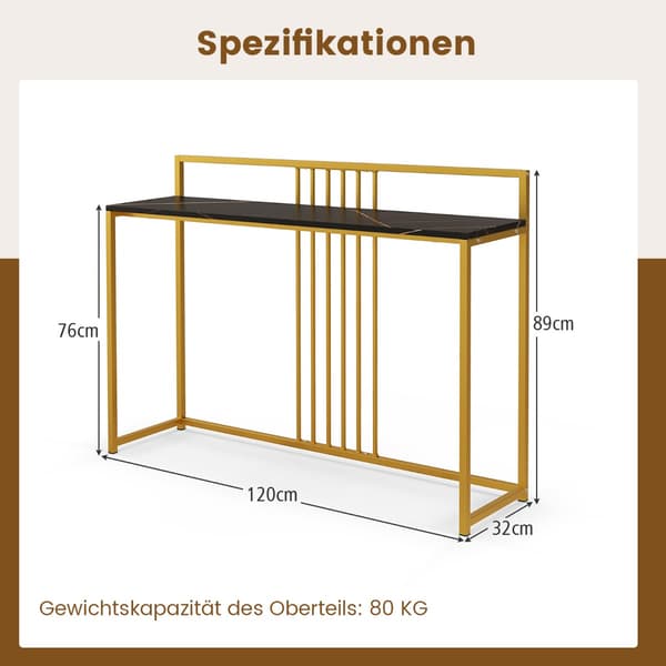 Entrébord 120x32x88 cm sort/guld