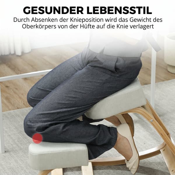 Ergonomisk knästol i björkträ, krämvit