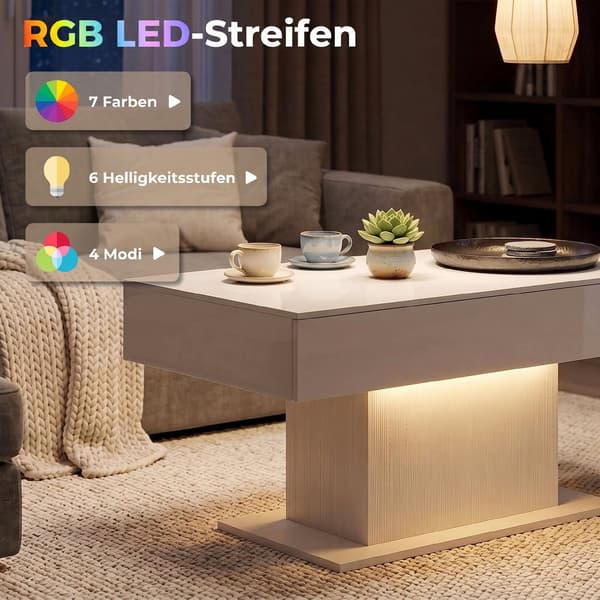 LED-soffbord med förvaring 108x48x55 cm högblank vit