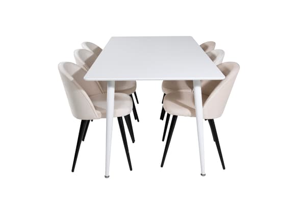Spisebord og stole sæt Polar 180 cm hvid beige sort