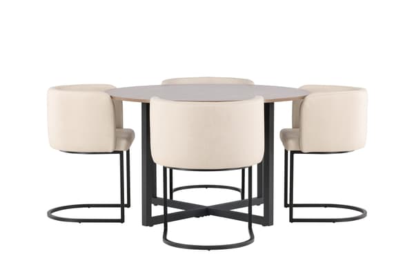 Spisebord og stol sæt 120 cm sort valnød beige MDF stål
