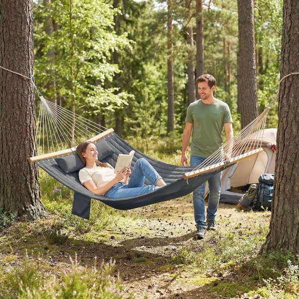 Hängmatta 200x140 cm Grå Polyester Utomhus