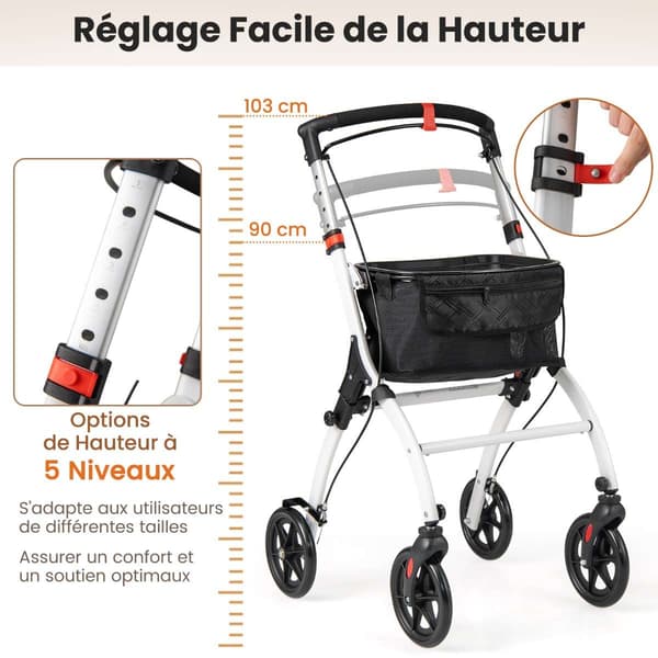 Rollator, 68x53x90-103 cm, Hvid , Star