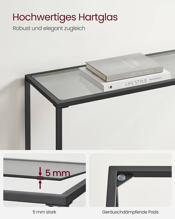 Konsolbord, 20x100x80 cm, Sort, Glas