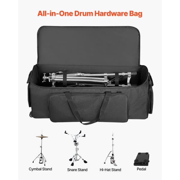 Trommehardwaretaske, 90x35x32 cm, Sort, 1680D stof