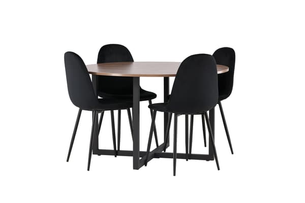 Spisebord og stol sæt Durango 120 cm sort valnød MDF fløjl