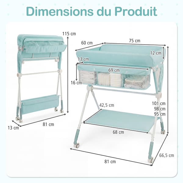 Sammenklappelig puslebord 81x66x95,3 cm grøn