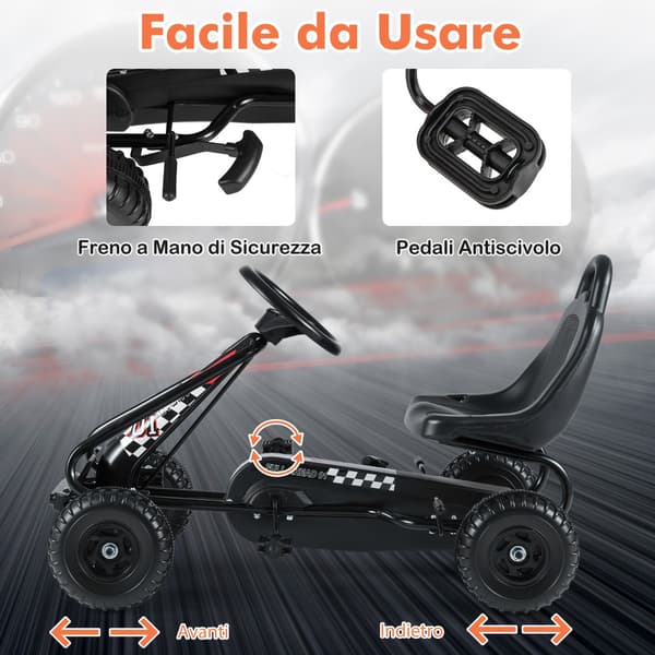 Pedal gokart, justerbart sæde, håndbremse, til børn, sort , Star