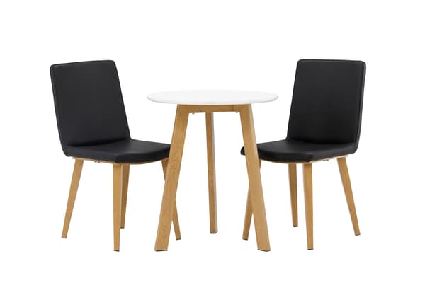 Spisebord og stole sæt Leonora 65 cm hvid eg sort
