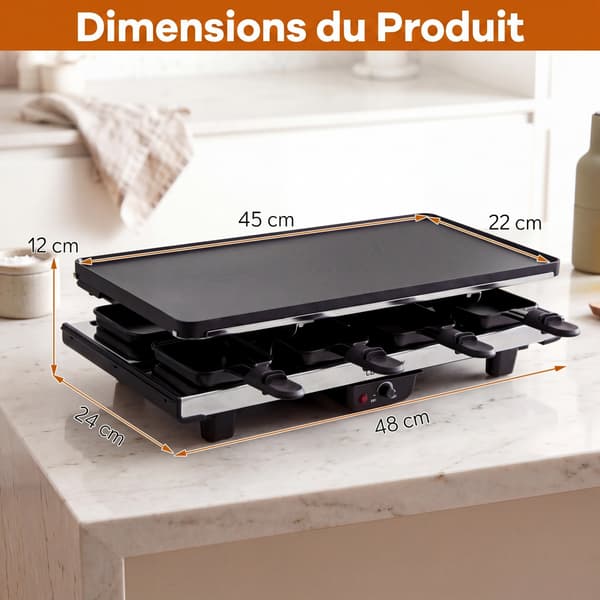 Raclette-grilli 8 pannulla 48x24x12 cm musta