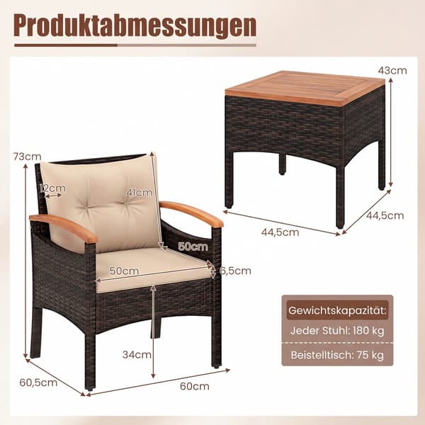 Rattan siddegruppe 3 dele brun