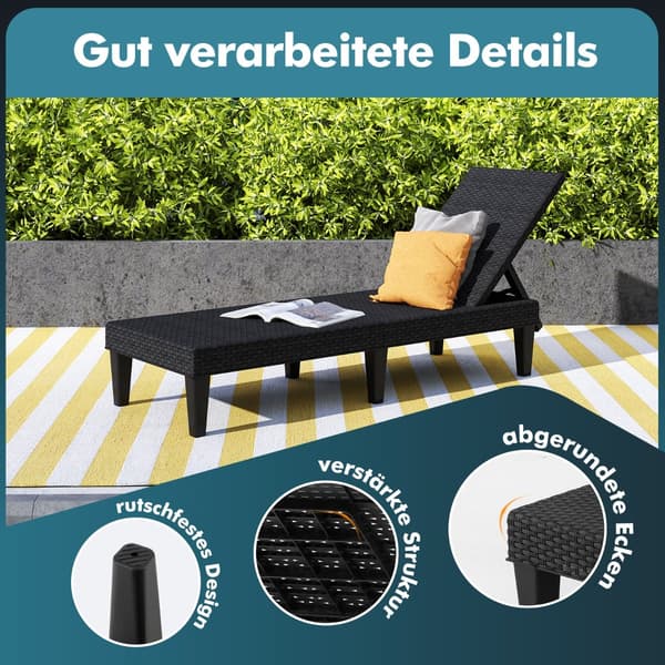 Aurinkotuolit 2 kpl 150x57x88 cm musta
