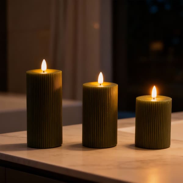 LED-kynttiläsarja, 3 kappaletta, tummanvihreä, vaha, Kodustaar