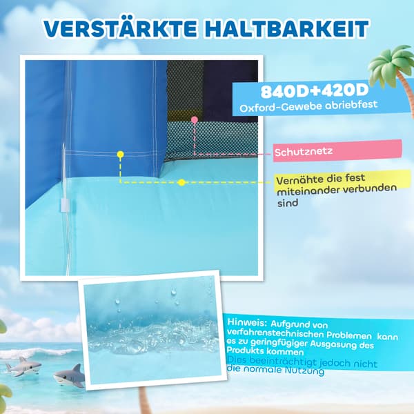 Oppustelig borg hajdesign 405x345x235 cm multifarvet polyester