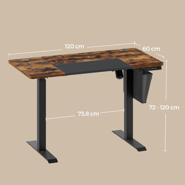 Højdejusterbart Skrivebord 120.1x60.1x72.1-120.1 cm Brun-Sort Stål