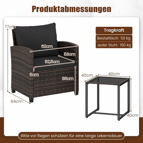 Balkonmøbelsæt 3 dele 40x40x40 cm bord brun-sort