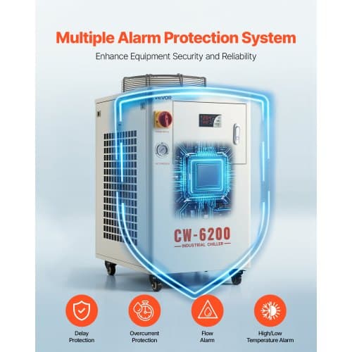 Industriel vandkøler, 5000W, 15 L, kølesystem, stål