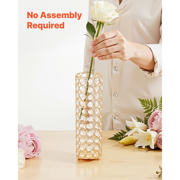 Blomstervase 26x8,3 cm Guld Krystal Cylinder Sæt