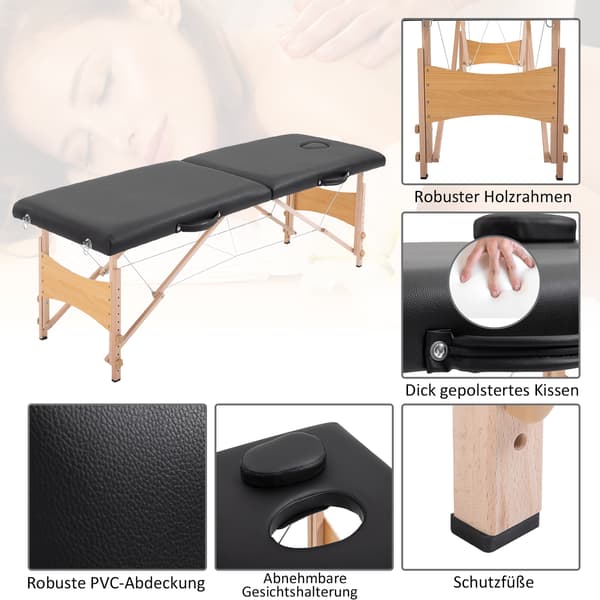Massagestol, 186x60x58-81 cm, Sort, sammenklappelig