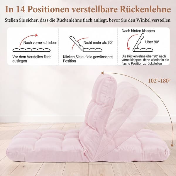 14-Position Justerbar Foldbar Lazy Gaming Sofa, Lyserød