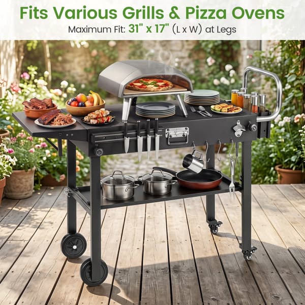 Sammenklappelig grillvogn med bordplade 118x43x89 cm sort
