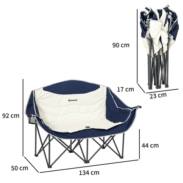 Fällbar stol 2-sits campingstol 134x50x92 cm blå metall