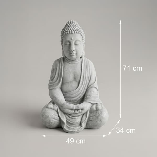 Buddha-patsas, 71x49x34 cm, vaaleanharmaa, polyresiini, Kodustaar