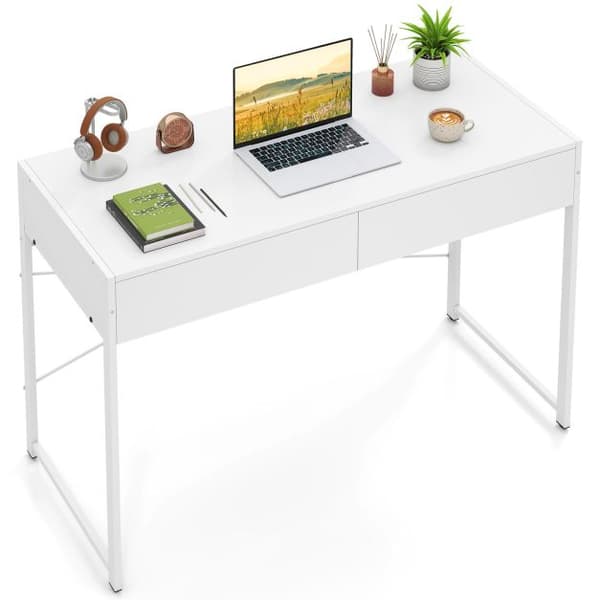 Computerbord med 2 skuffer 111x48x76 cm hvid